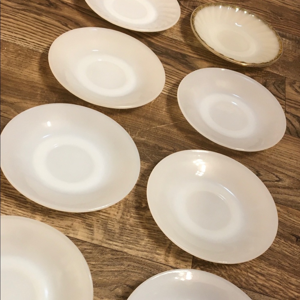 Lot Of 8 Vintage Fire King Ware Milk Glass Saucers